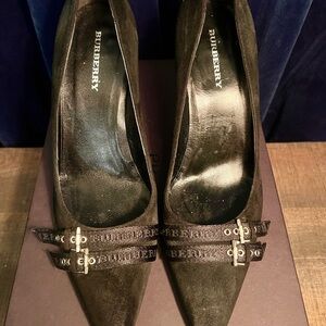Burberry Black Suede Heels with Logo Detail